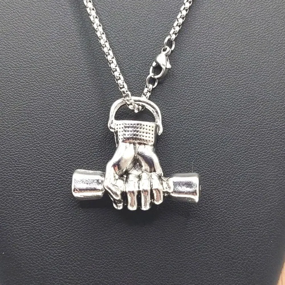 Stainless Dumbbell Workout Necklace Exercise Fitness Bodybuilding Birthday Gift